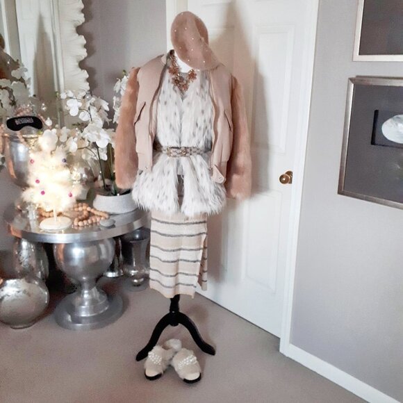 NWT Buffalo David Bitton knit stripe midi skirt with slit, S - Picture 2 of 8